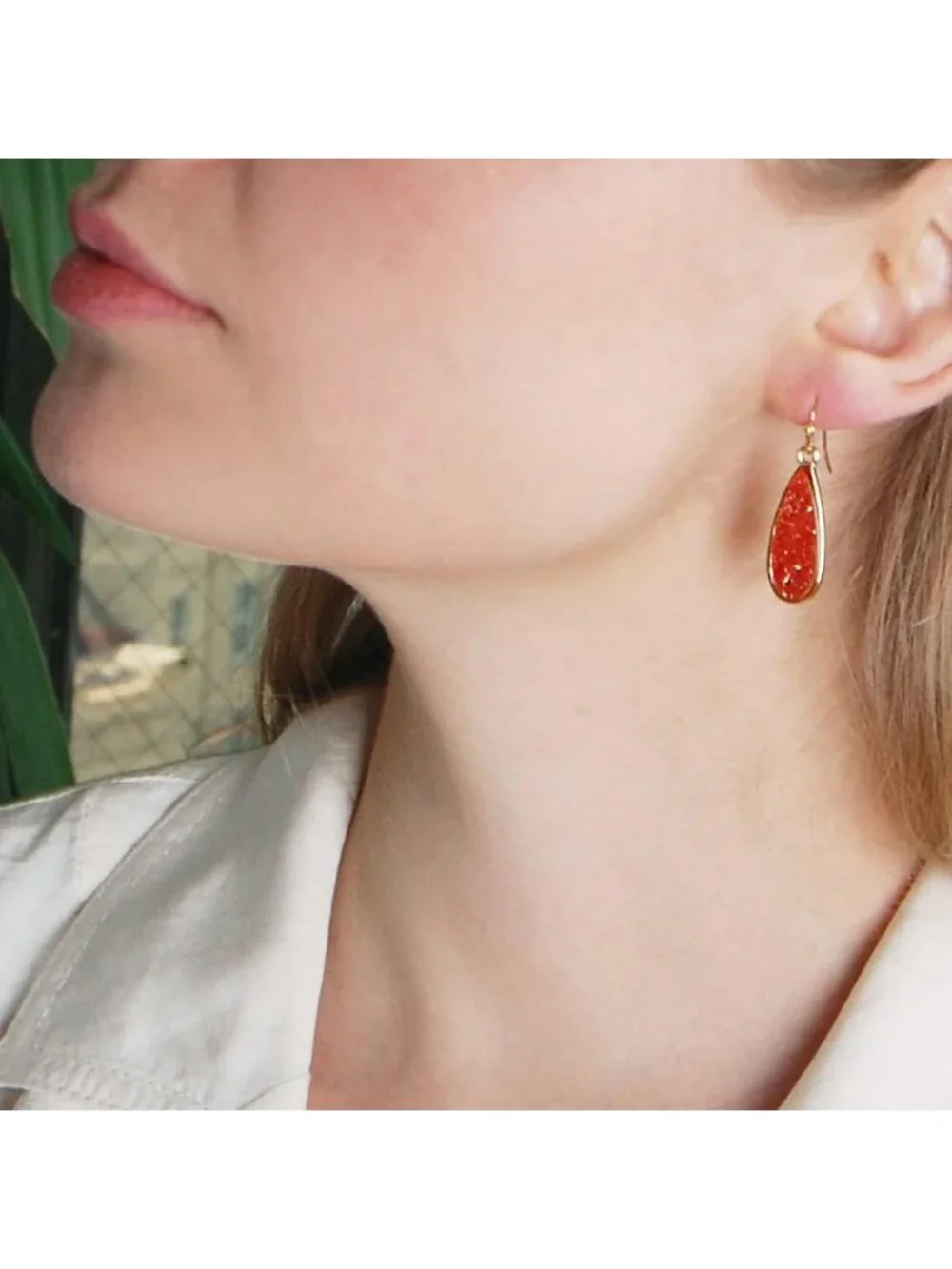 Sparkly Boho Teardrop Dangle Earrings with Simulated Druzy Stones for Women